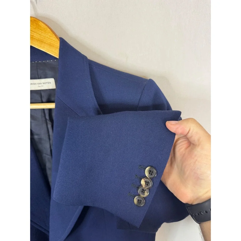 Dries Van Noten Mens Navy Blue 100% Wool Two Button Blazer Jacket Size 38